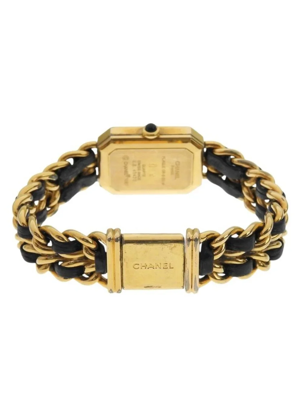 Chanel Premiere M Gold Plated Leather Quartz Analog Display Black Dial Watch